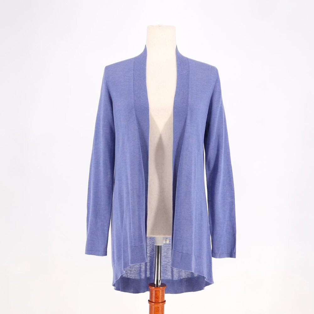 EILEEN FISHER Tencel Merino Wool Open Front High Low Cardigan Perwinkle Size XS